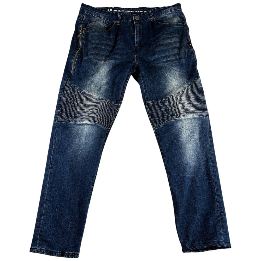 V1969 Italia Abbigliamento Sportivo SRL Moto Jeans Mens 38x32 Blue Denim Stretch